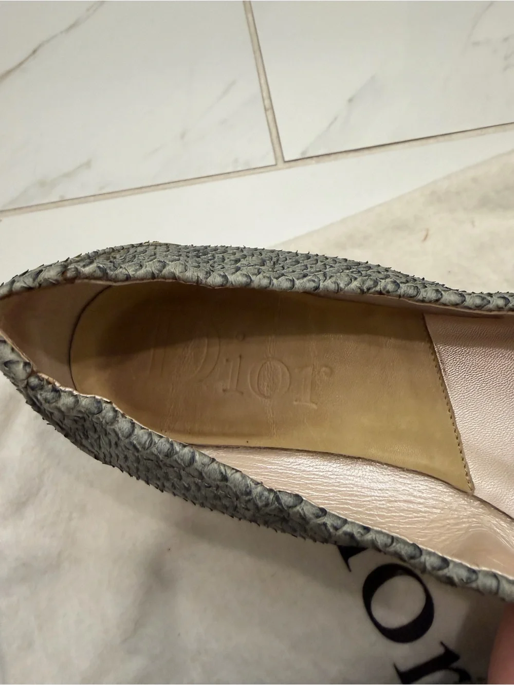 Y2K Vintage Dior Blue Snakeskin Ballet Flats